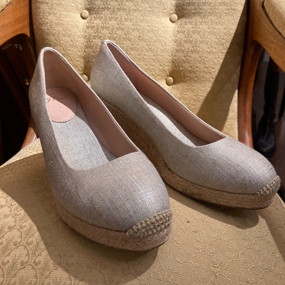 J.Crew Seville Wedge Espadrille Metallic Gold Round Toe Slip On Pump Women's 10​